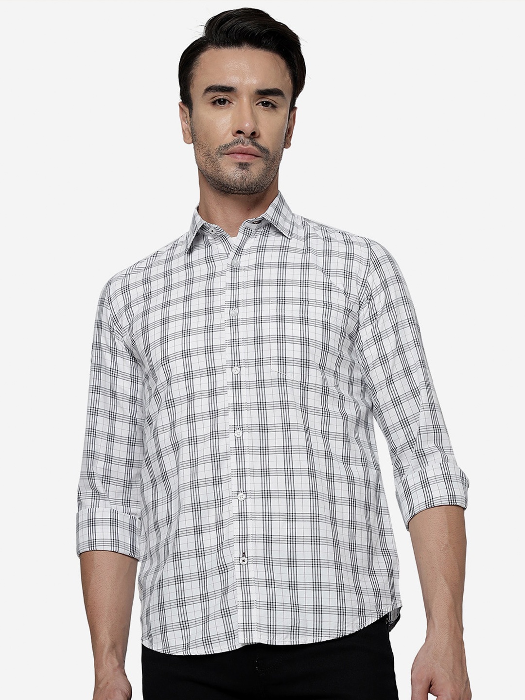 

Greenfibre Tartan Checked Pure Cotton Casual Shirt, White