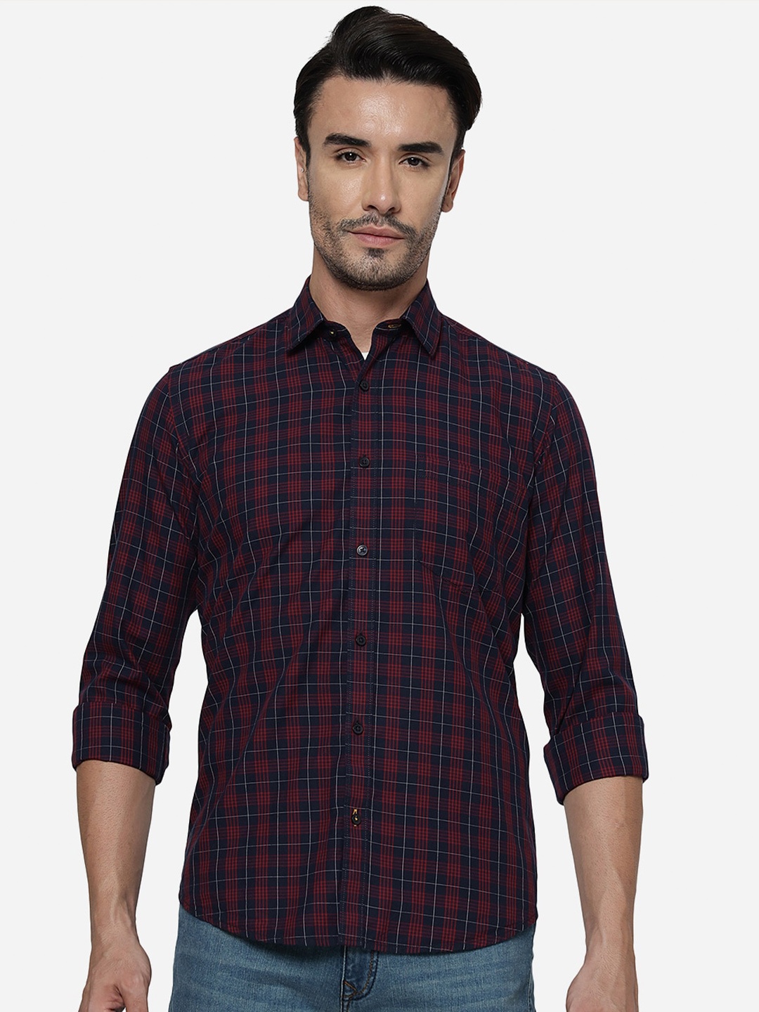 

Greenfibre Tartan Checked Pure Cotton Casual Shirt, Navy blue
