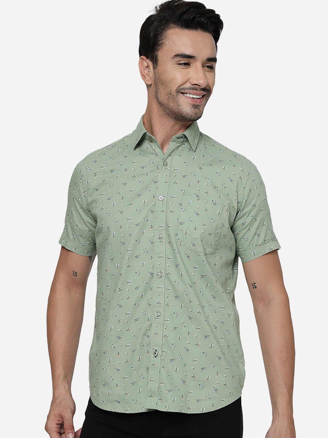 

Greenfibre Conversational Printed Pure Cotton Casual Shirt, Green