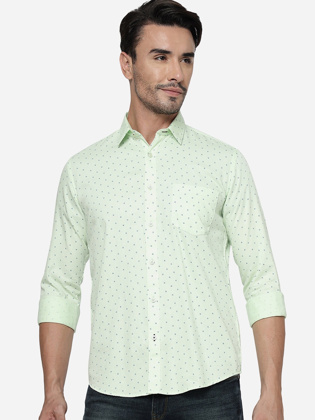 

Greenfibre Micro Ditsy Printed Pure Cotton Casual Shirt, Green