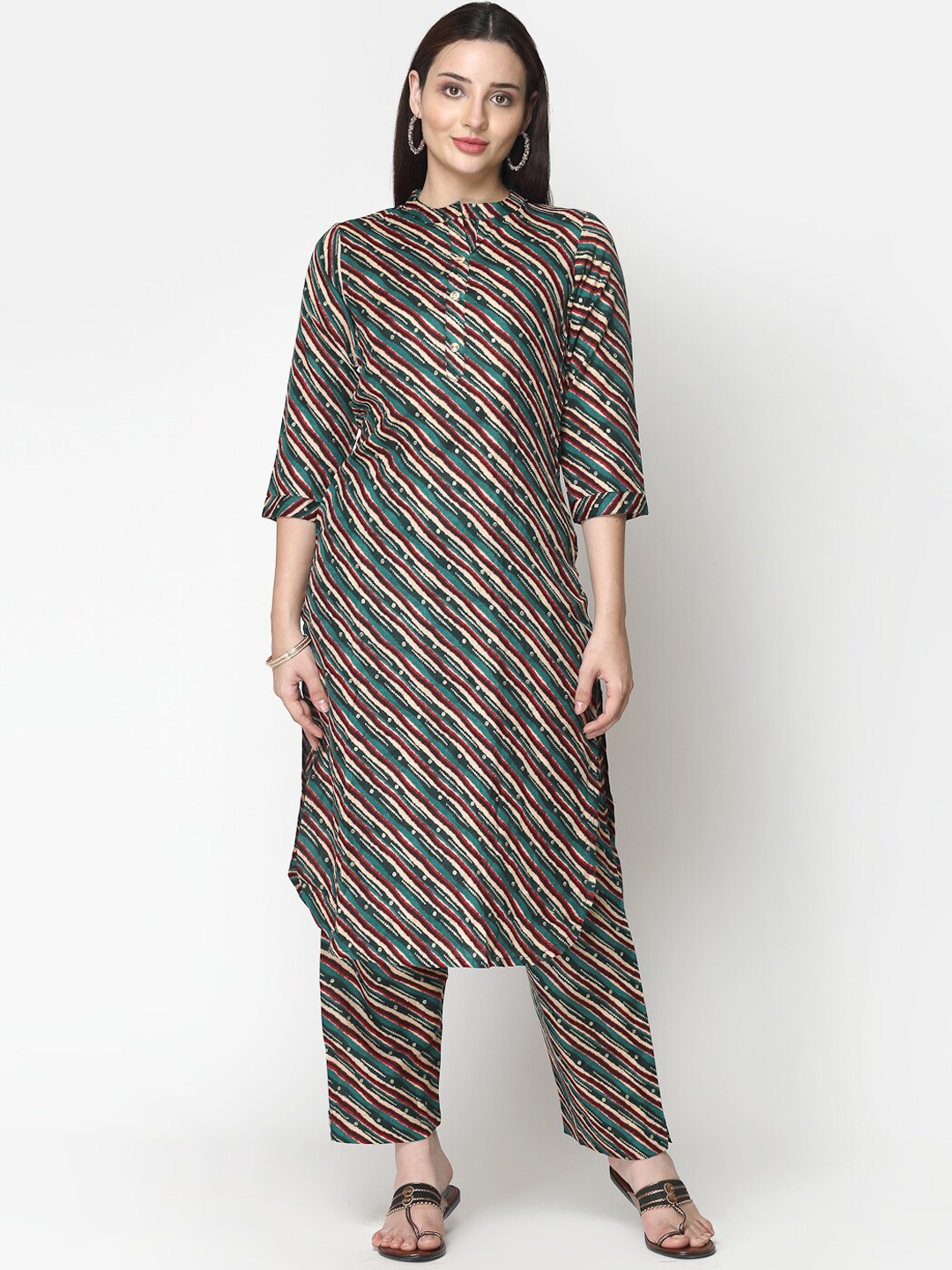 

KALINI Striped Regular Pure Cotton Kurta With Trousers, Black