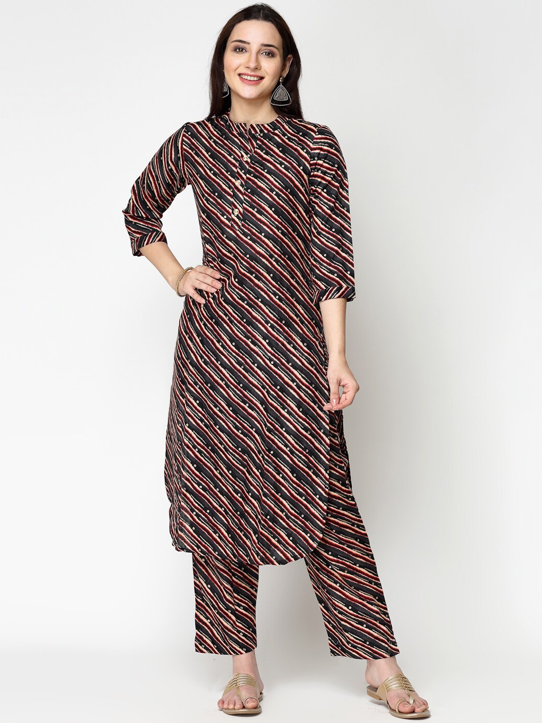 

KALINI Printed Regular Pure Cotton Kurta with Trousers, Black