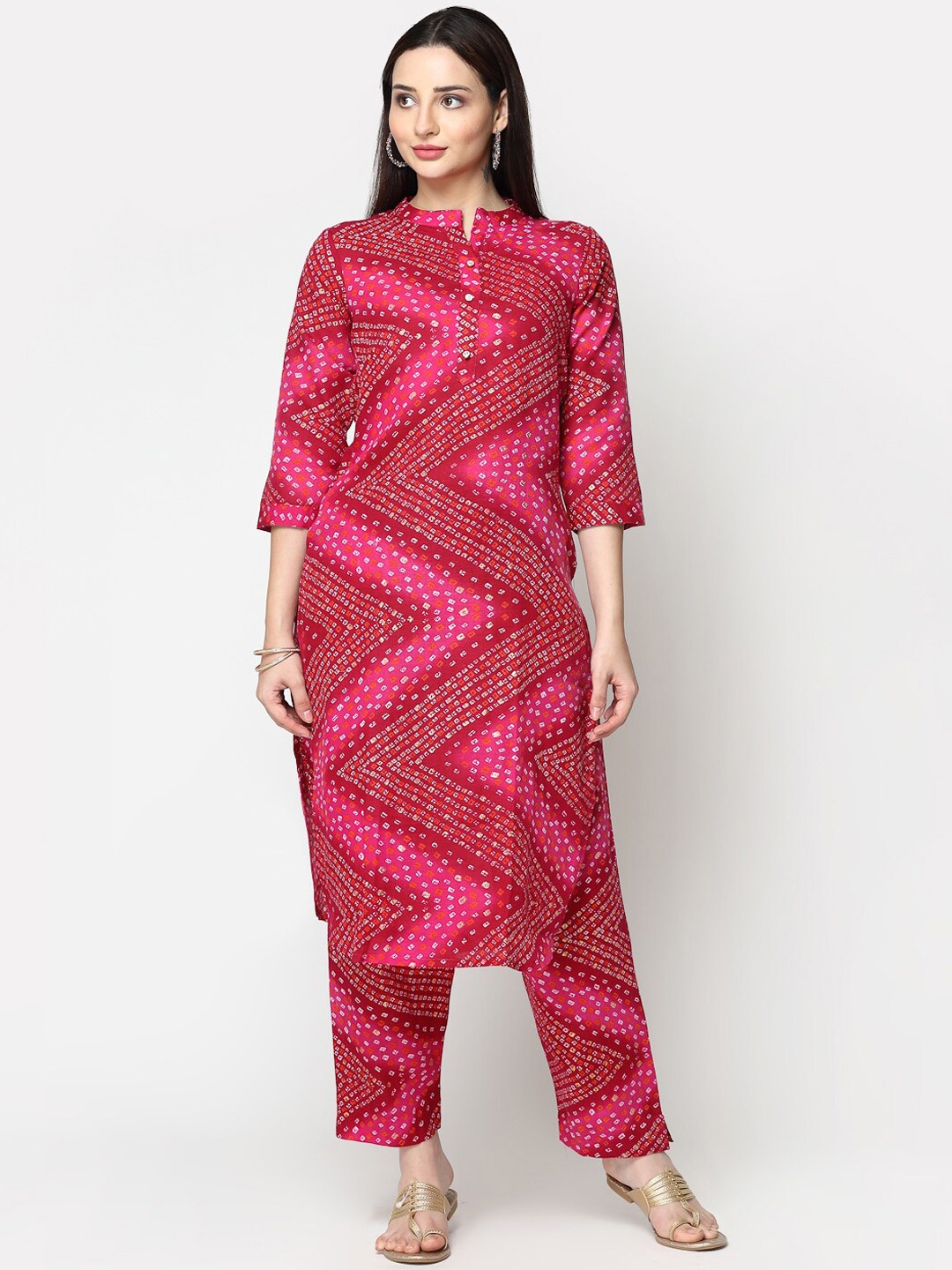 

KALINI Bandhani Printed Regular Pure Cotton Kurta With Trousers, Pink