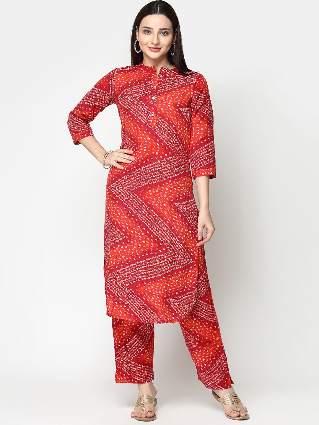 

KALINI Bandhani Printed Regular Pure Cotton Kurta with Trousers, Orange