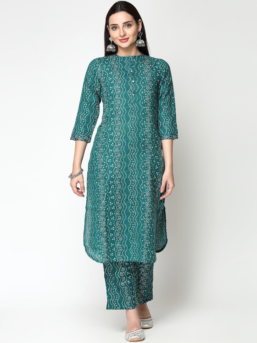 

KALINI Bandhani Printed Regular Pure Cotton Kurta With Trousers, Green