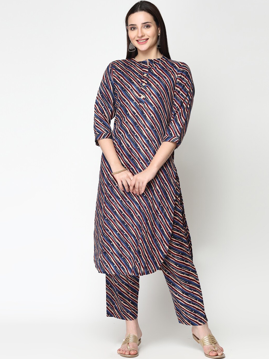 

KALINI Striped Pure Cotton Kurta with Trousers, Black
