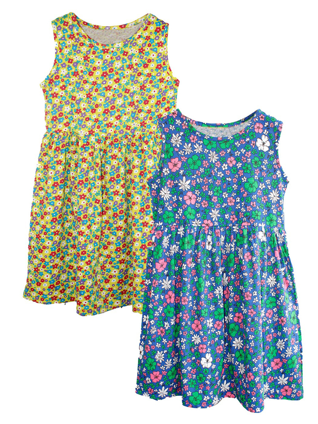 

KiddoPanti Girls Pack Of 2 Floral Printed Pure Cotton Fit & Flare Dress, Green
