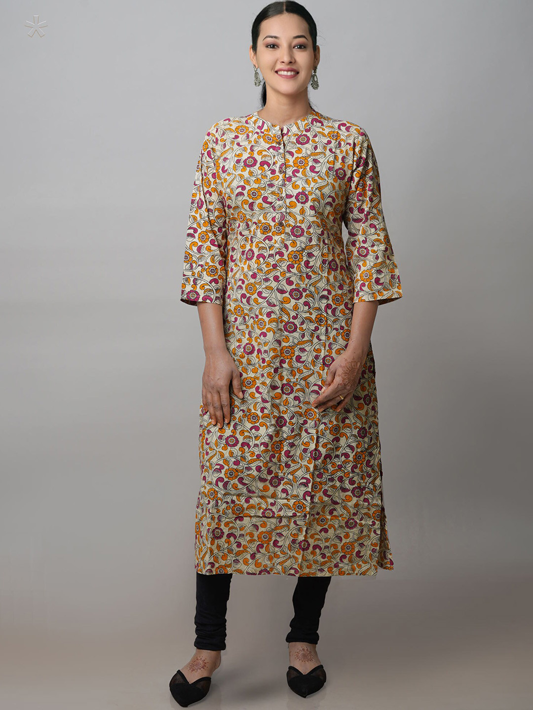 

Unnati Silks Floral Printed Pure Cotton Kurta, Cream