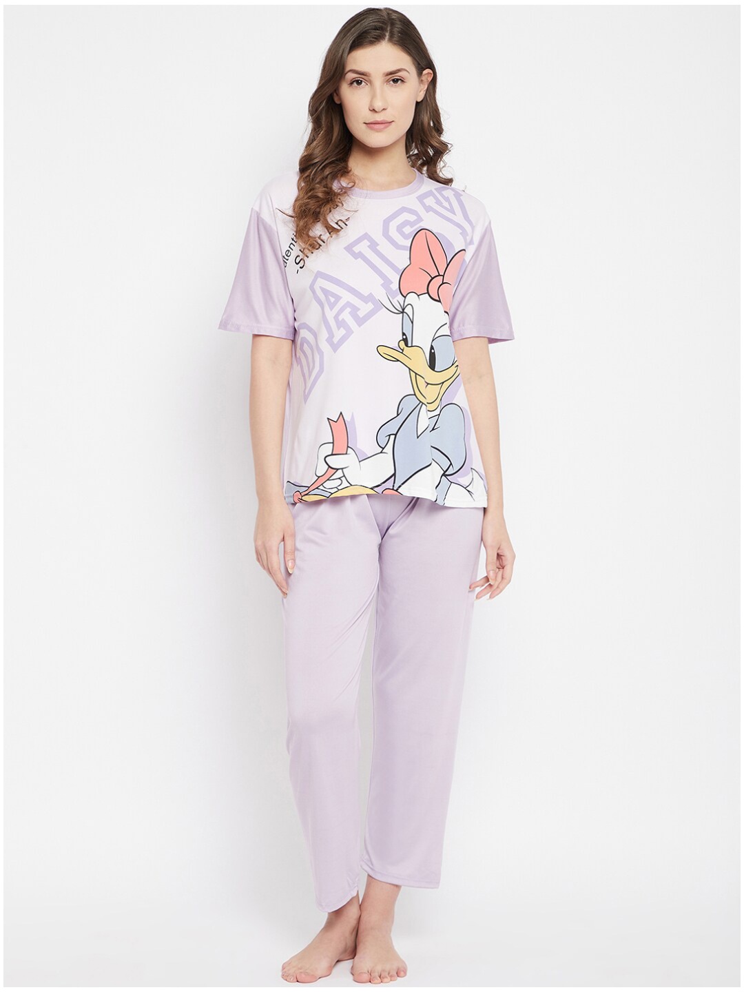 

Camey Donald Duck Printed T-shirt With Pyjama & With Shorts Suit, Purple