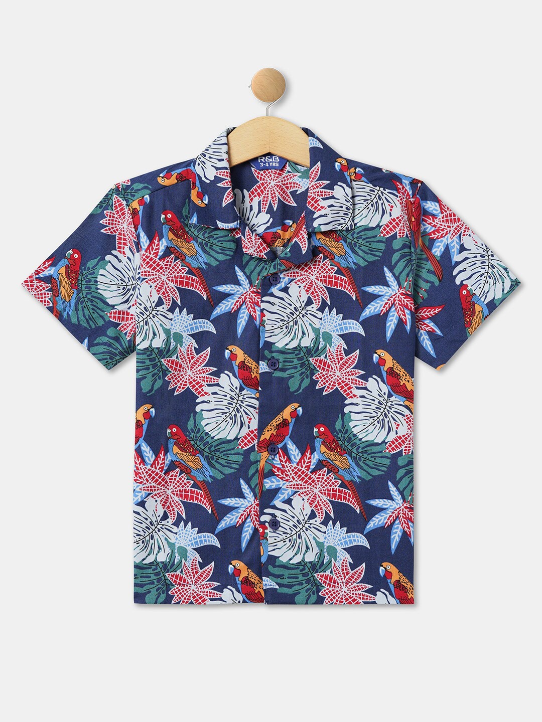 

R&B Boys Floral Opaque Printed Cotton Casual Shirt, Navy blue