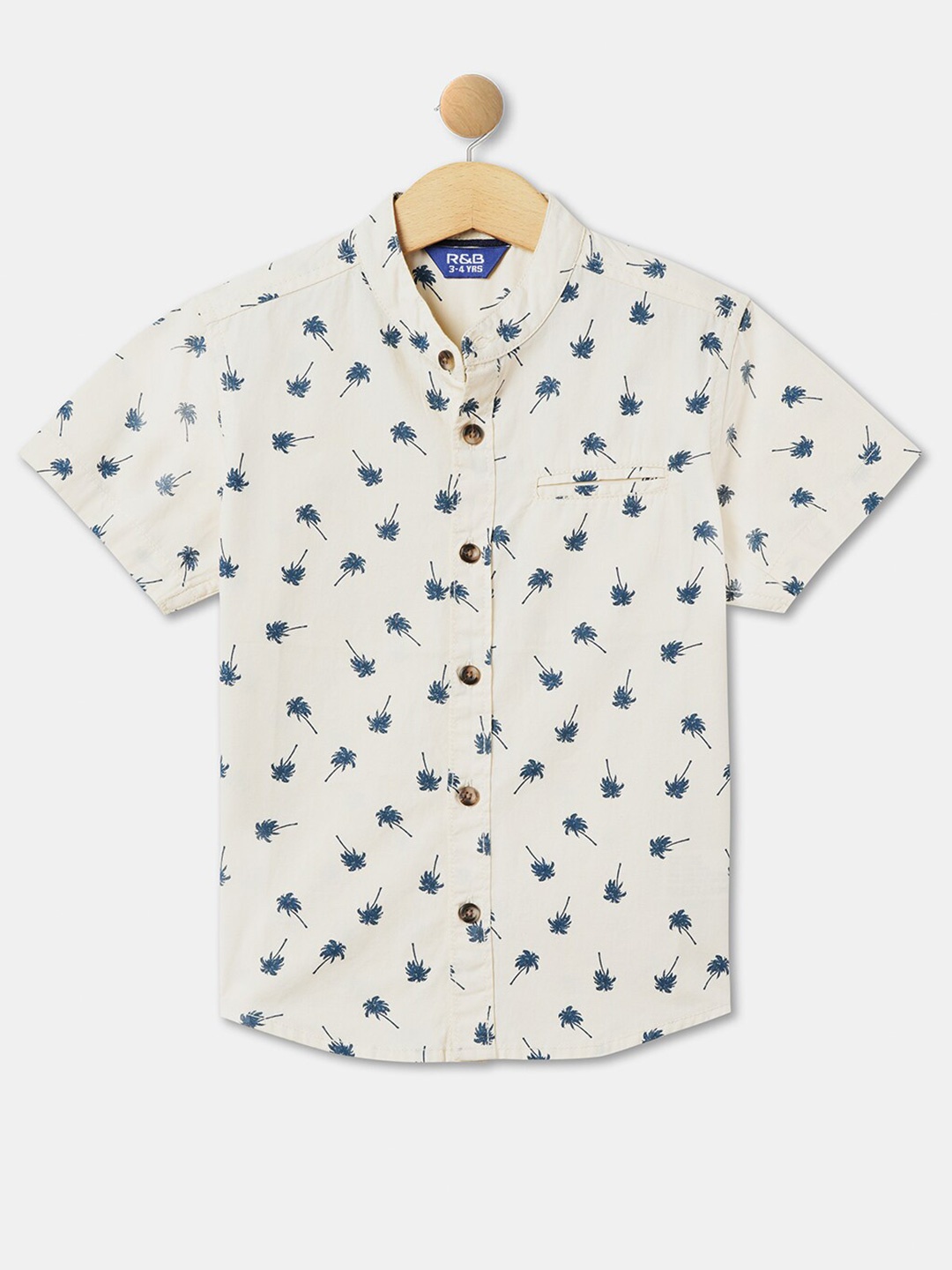 

R&B Boys Opaque Printed Cotton Casual Shirt, Beige