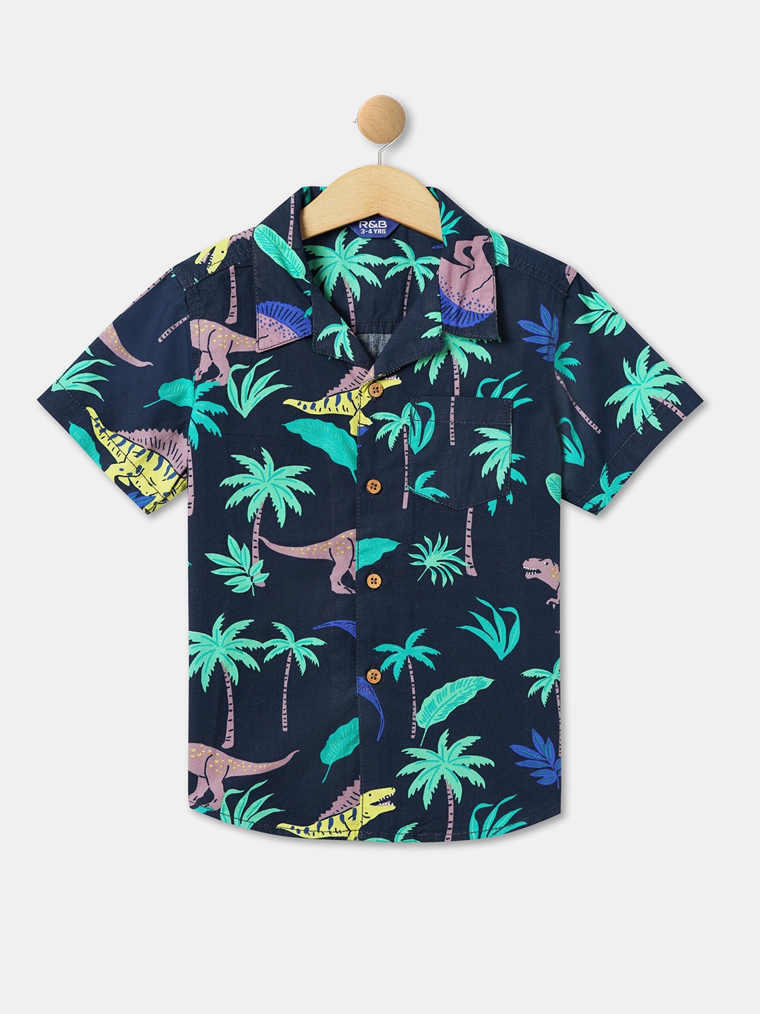 

R&B Boys Opaque Printed Cotton Casual Shirt, Blue
