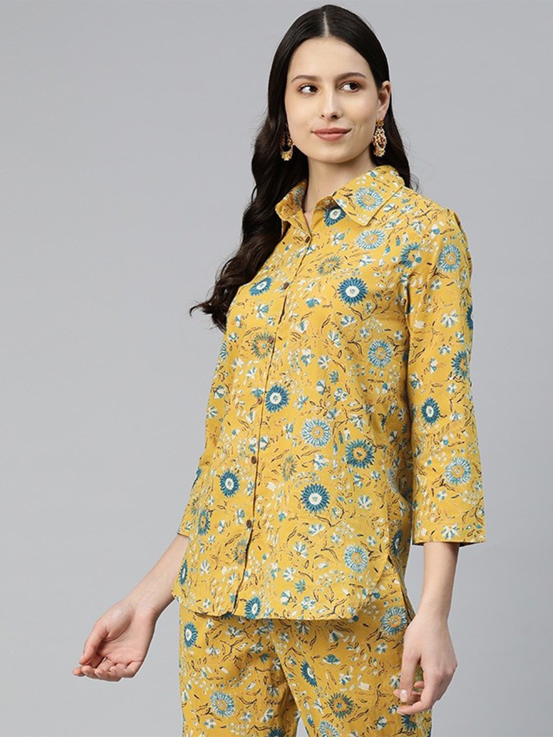 

Readiprint Fashions Women Printed Shirt with Palazzos, Mustard