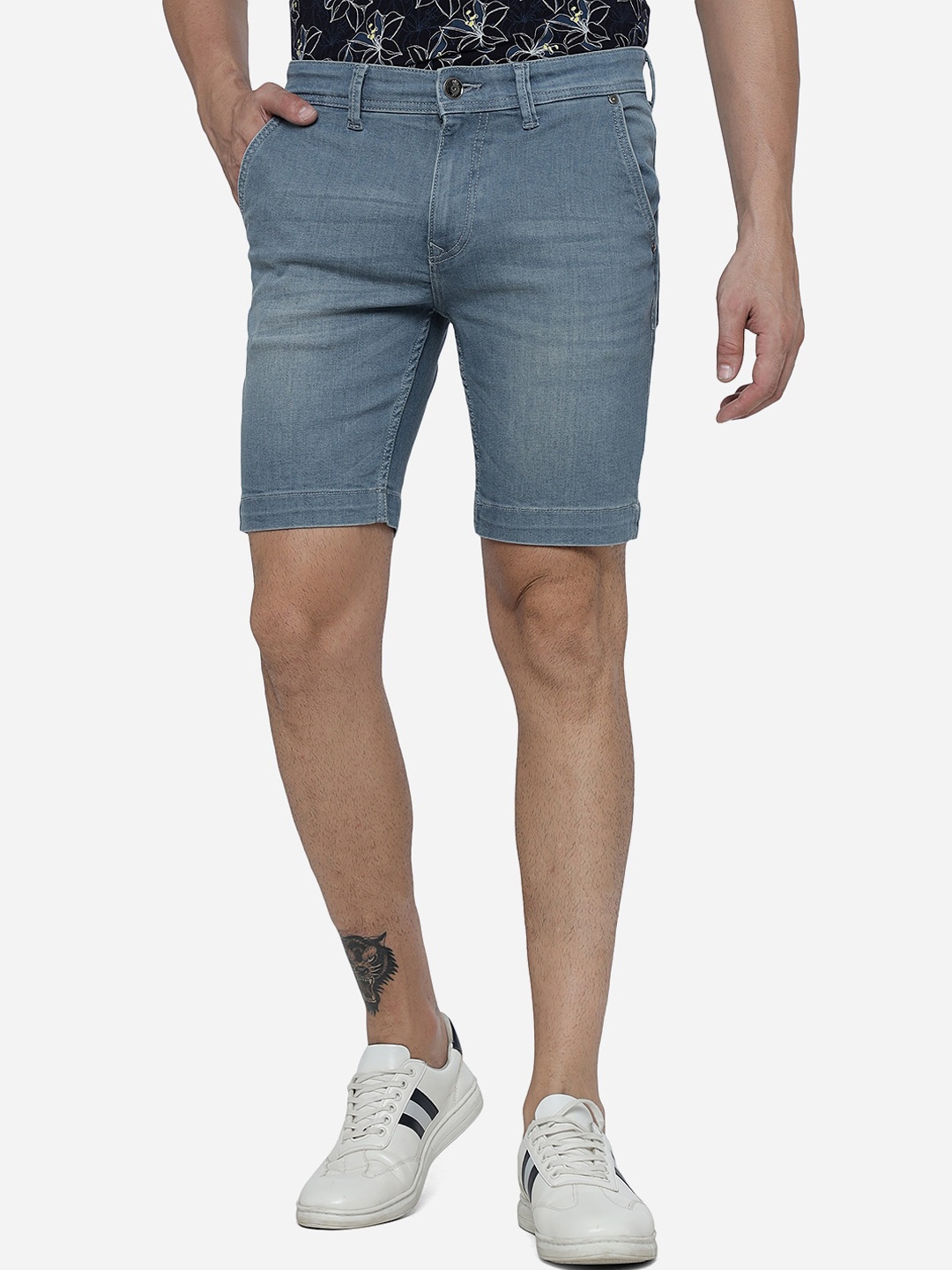 

JADE BLUE Men Washed Mid-Rise Slim Fit Denim Pure Cotton Shorts