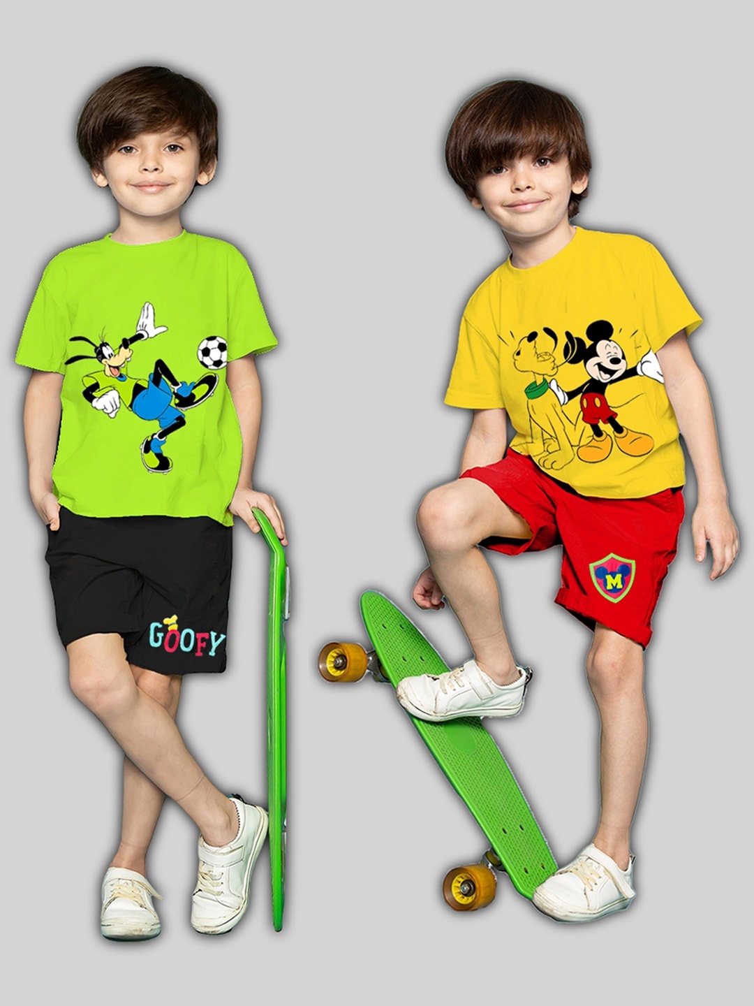

KUCHIPOO Boys Pack Of 2 Printed T-shirt With Shorts, Green