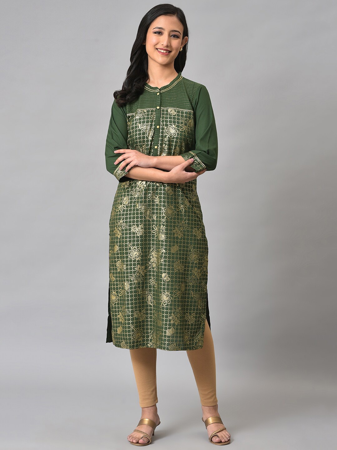 

AURELIA Festive Geometric Print Kurta, Green