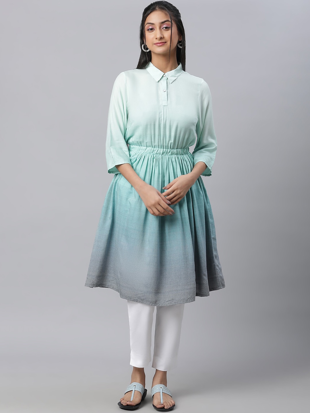 

AURELIA Ombre Dyed A-Line Kurta, Blue