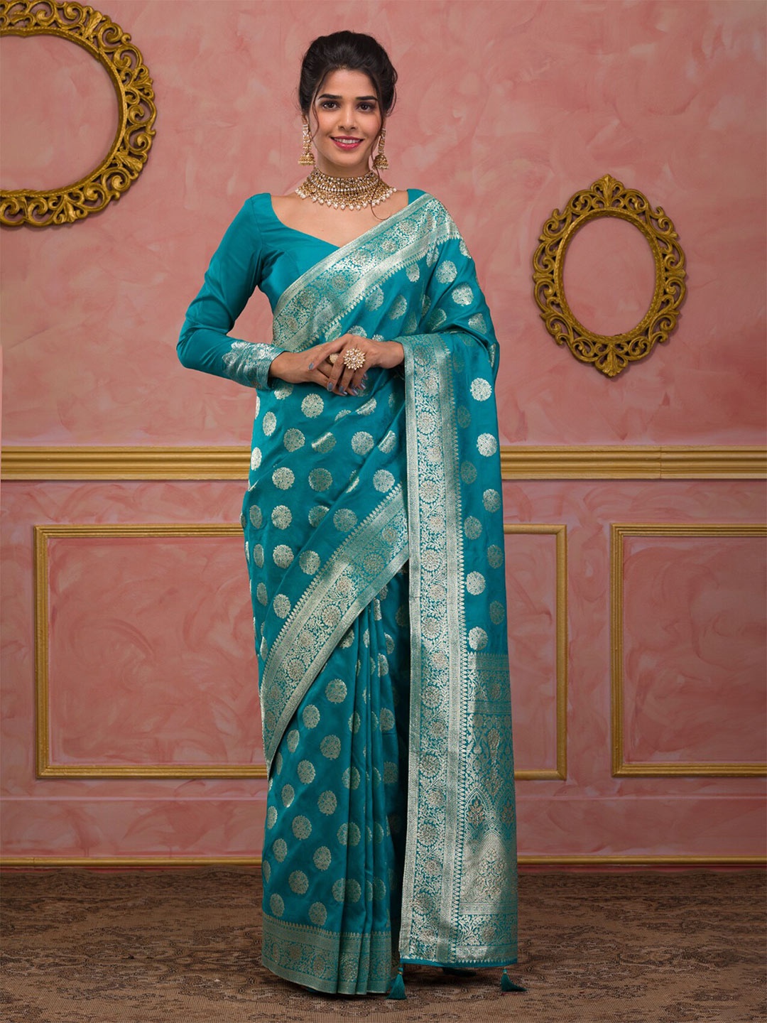 

Koskii Ethnic Woven Design Zari Brocade Banarasi Saree, Blue