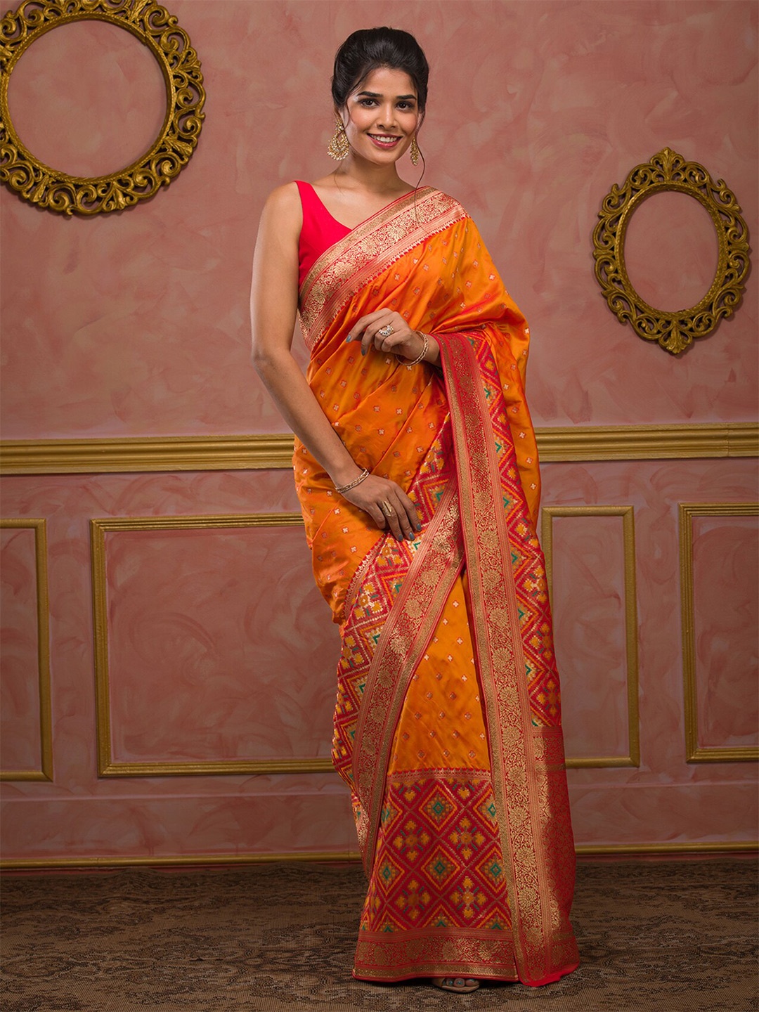 

Koskii Ethnic Motifs Woven Design Zari Brocade Banarasi Saree, Orange