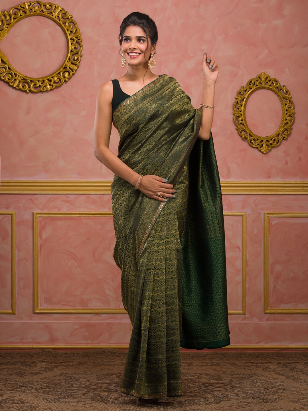 

Koskii Woven Design Zari Banarasi Saree, Olive