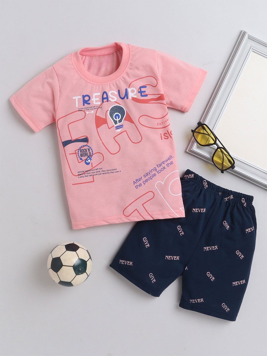 

DKGF FASHION Boys Printed Pure Cotton T-shirt With Shorts, Pink