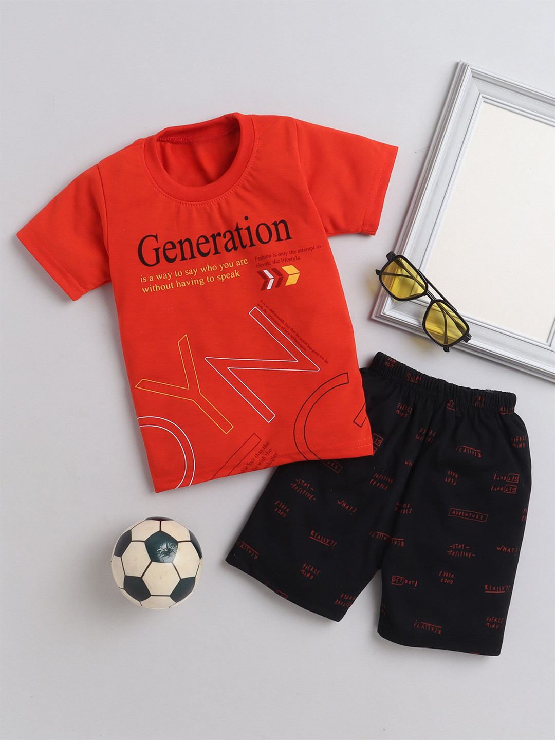 

DKGF FASHION Boys Printed Pure Cotton T-shirt With Shorts, Red