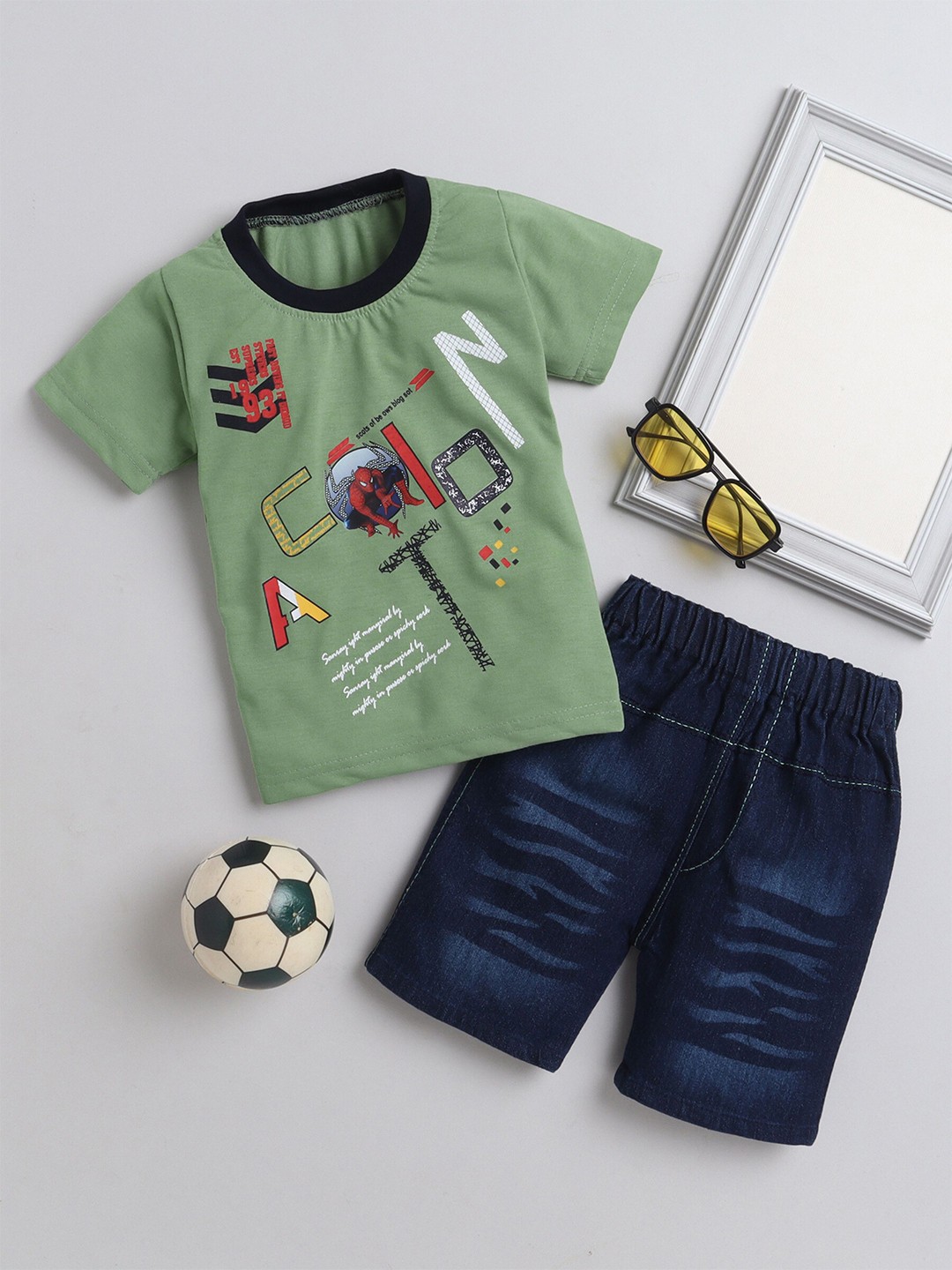

DKGF FASHION Boys Printed Pure Cotton T-shirt With Shorts, Green