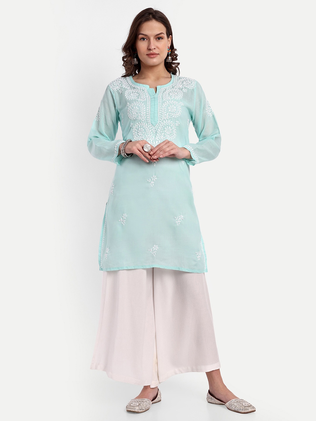 

ADA Ethnic Motifs Embroidered Chikankari Kurti, Blue