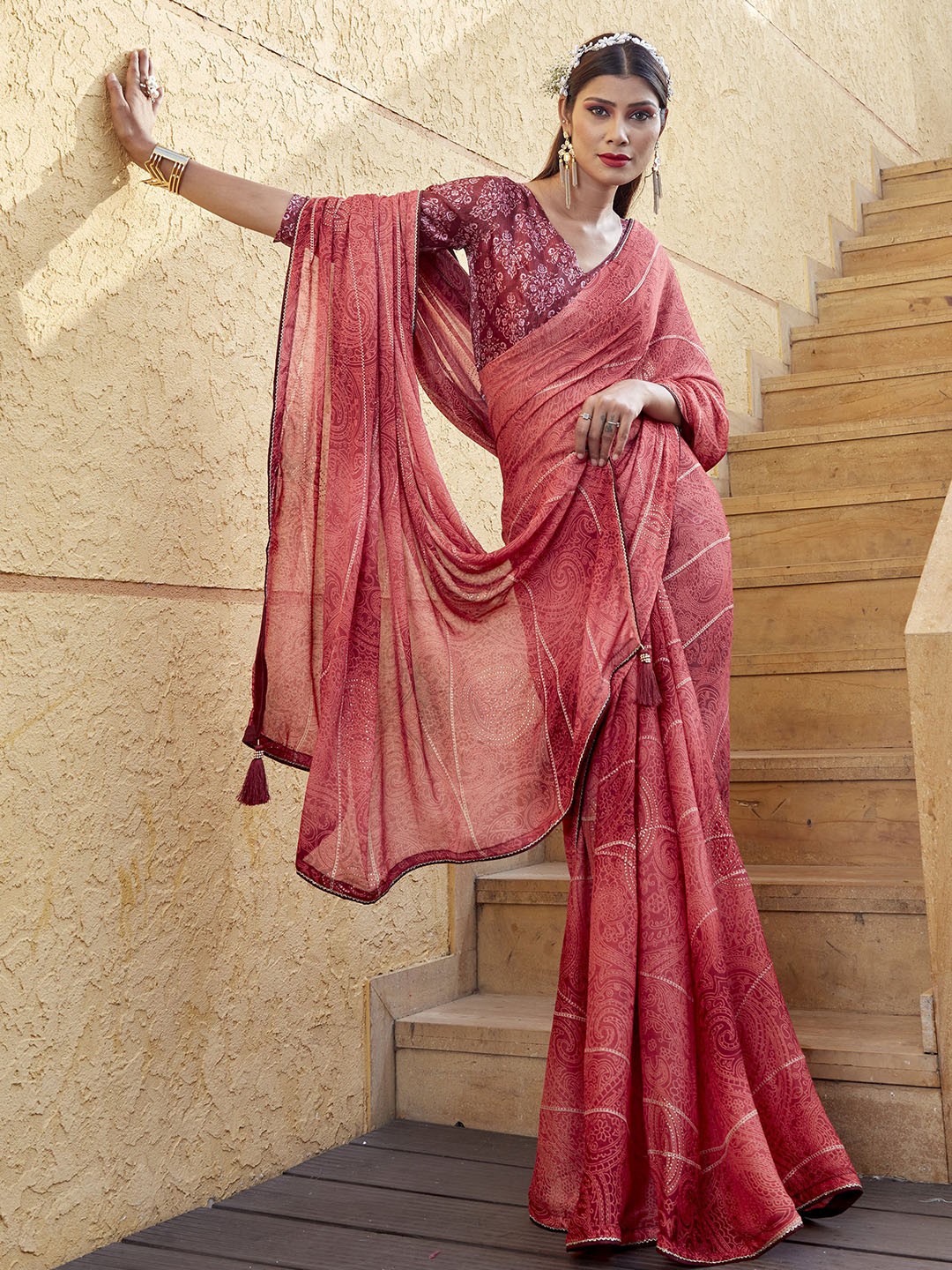 

Triveni Ethnic Printed Pure Georgette Saree, Brown
