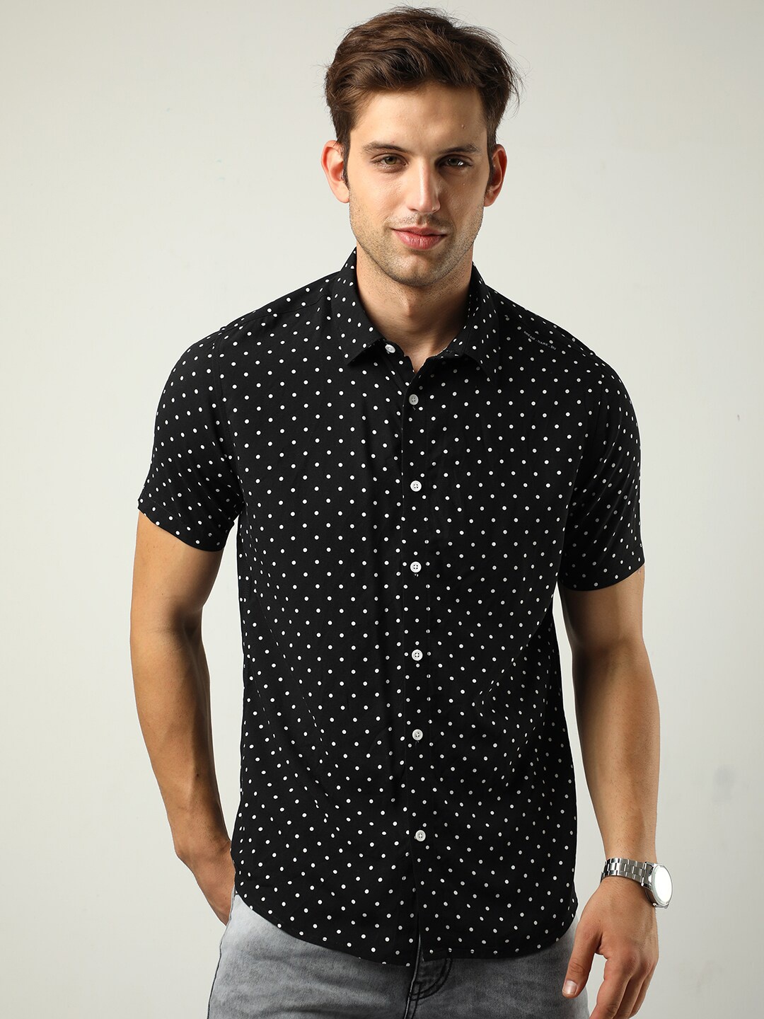 

VUDU Comfort Opaque Printed Casual Shirt, Black