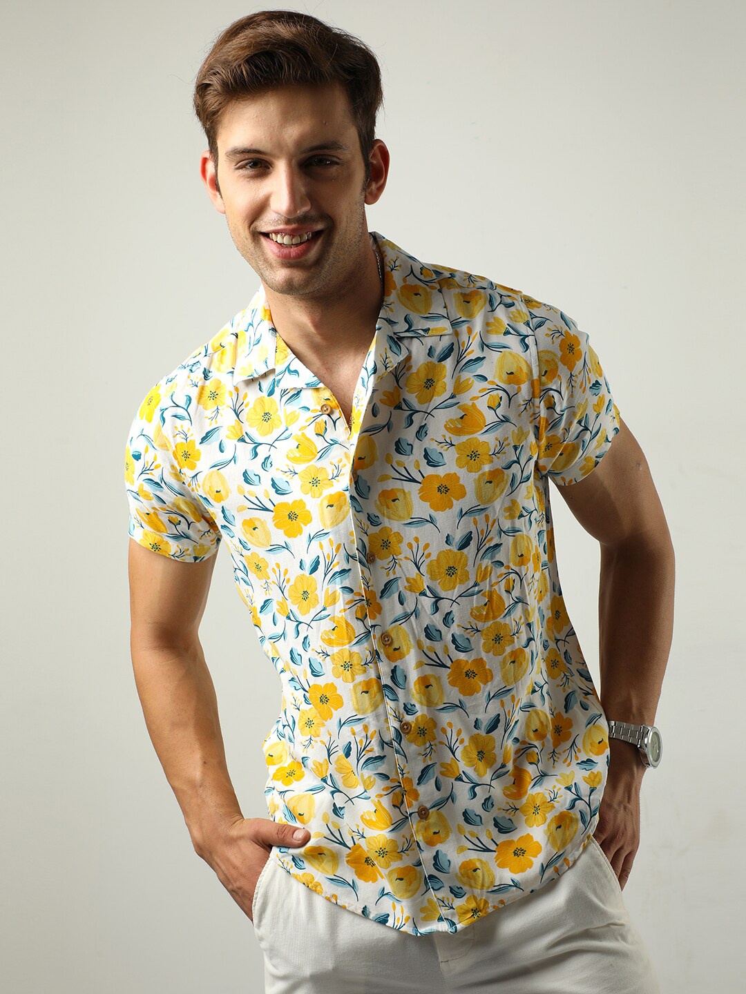 

VUDU Comfort Floral Printed Casual Shirt, Yellow