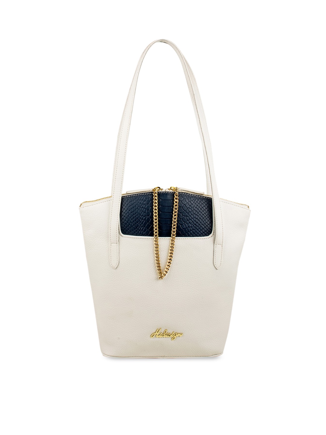 

Hidesign Leather Textured Shoulder Bag with Quilted, White