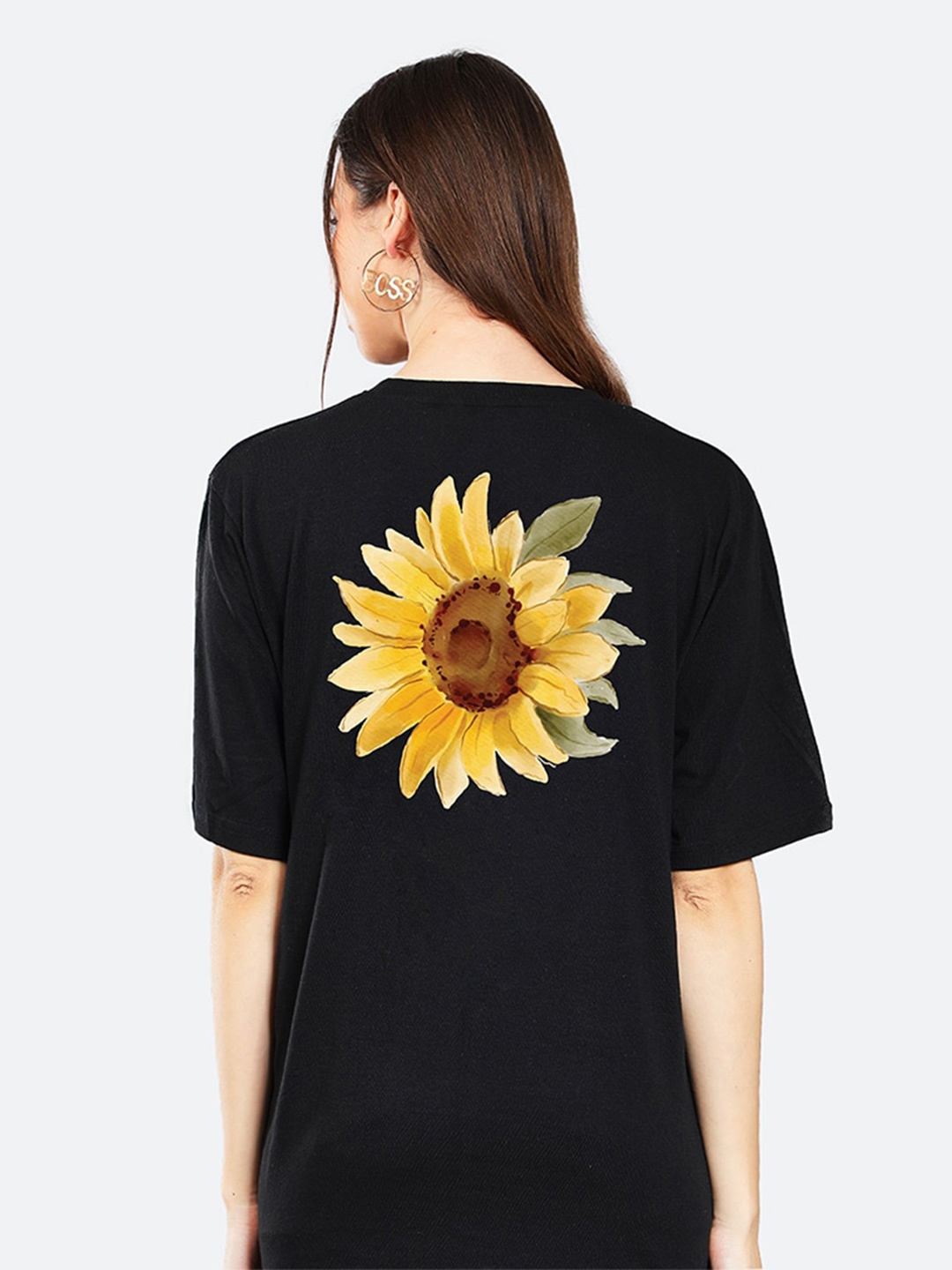 

Mad Over Print Floral Printed Loose Cotton T-shirt, Black