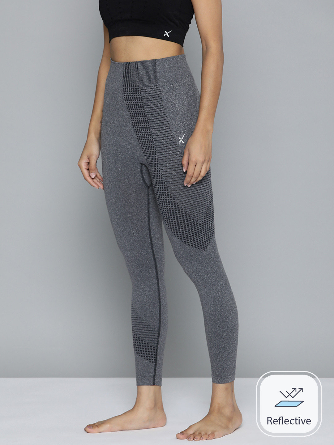 

HRX by Hrithik Roshan Women Rapid Dry Antimicrobial Seamless Yoga Tights, Grey