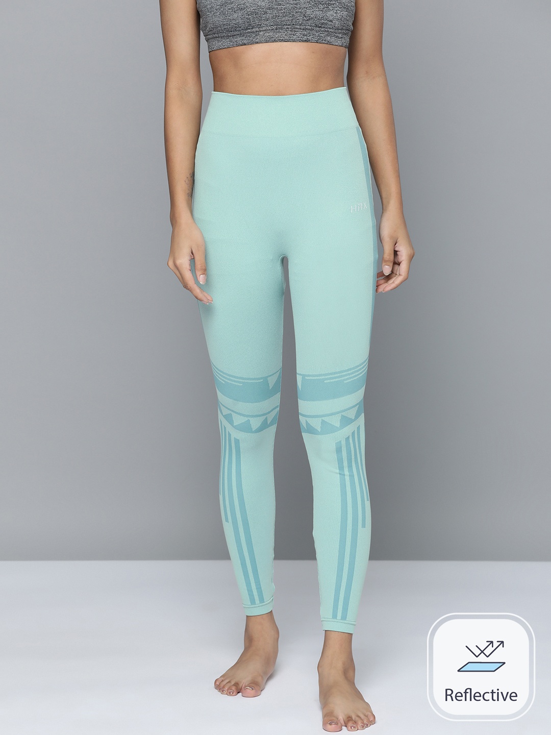 

HRX by Hrithik Roshan Women Seamless Yoga Printed Rapid-Dry Tights, Green