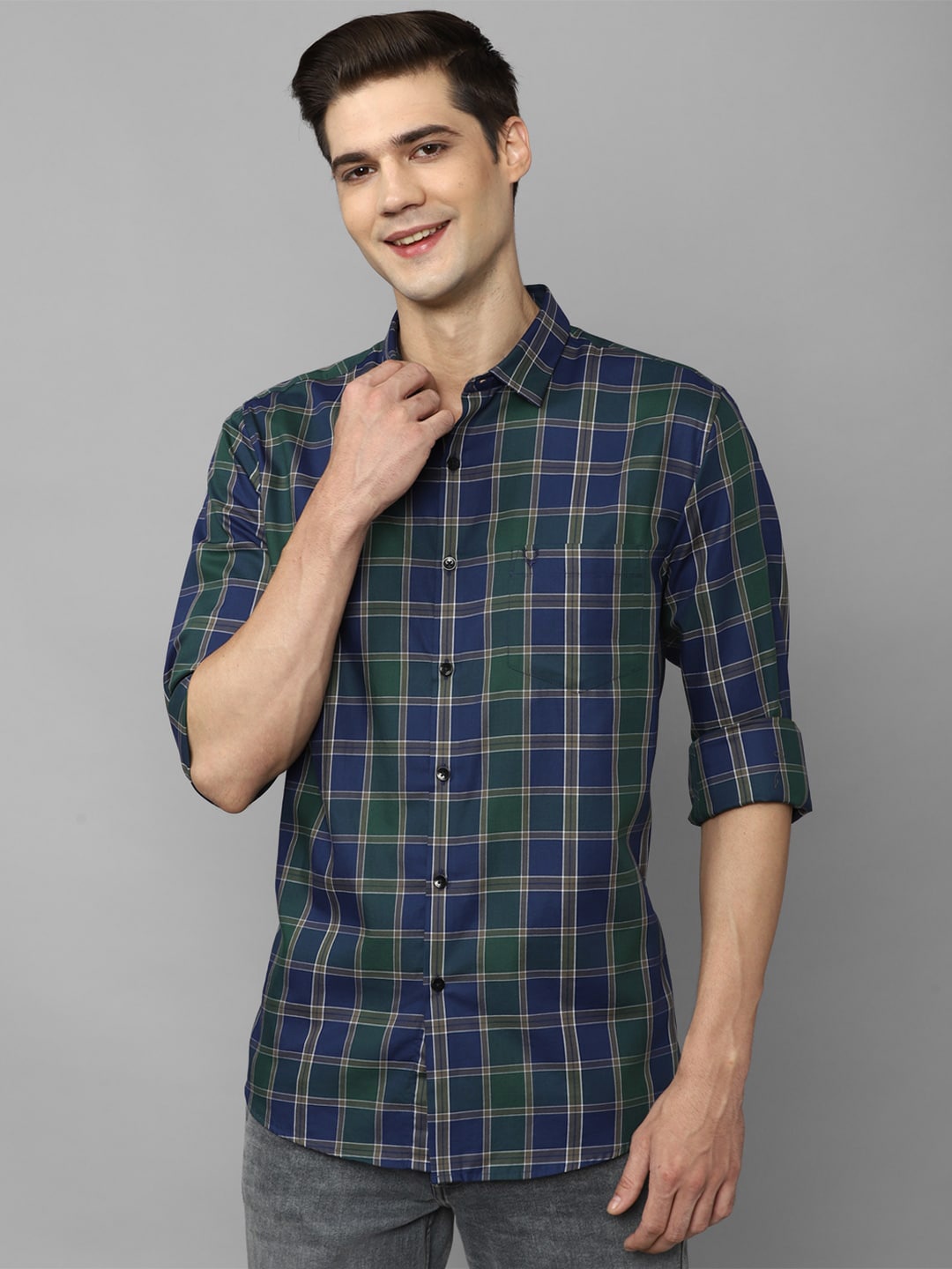 

Allen Solly Slim Fit Checked Pure Cotton Casual Shirt, Blue