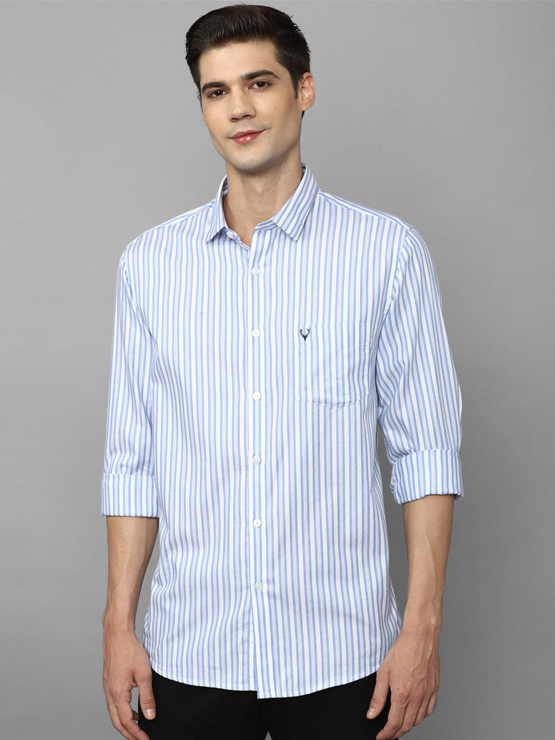 

Allen Solly Vertical Striped Slim Fit Pure Cotton Casual Shirt, Blue