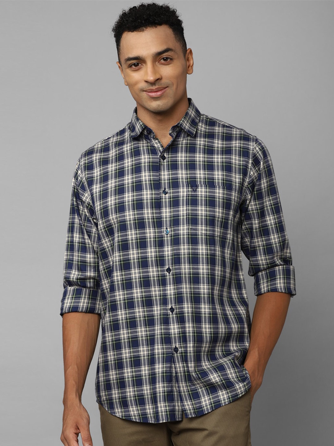 

Allen Solly Tartan Checked Slim Fit Pure Cotton Casual Shirt, Navy blue
