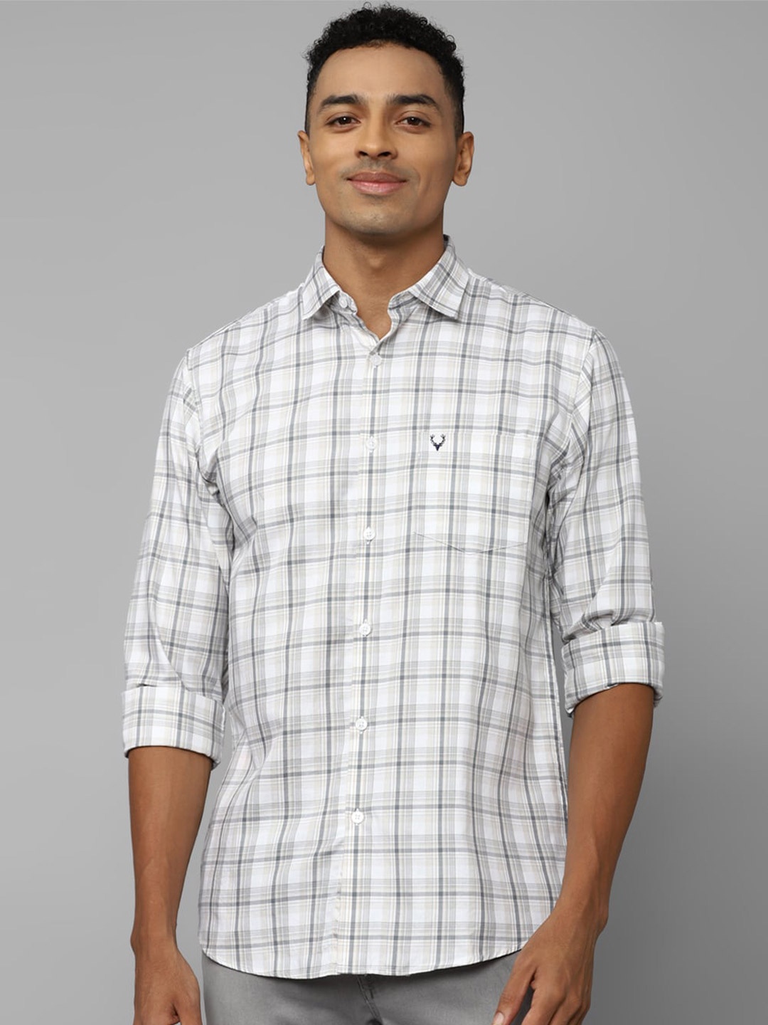 

Allen Solly Tartan Checked Slim Fit Pure Cotton Casual Shirt, Grey