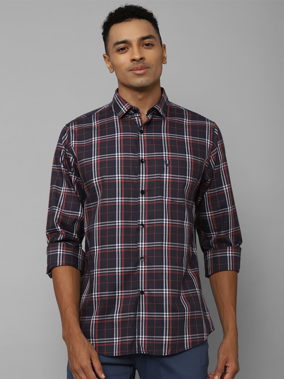 

Allen Solly Slim Fit Tartan Checks Cotton Casual Shirt, Navy blue