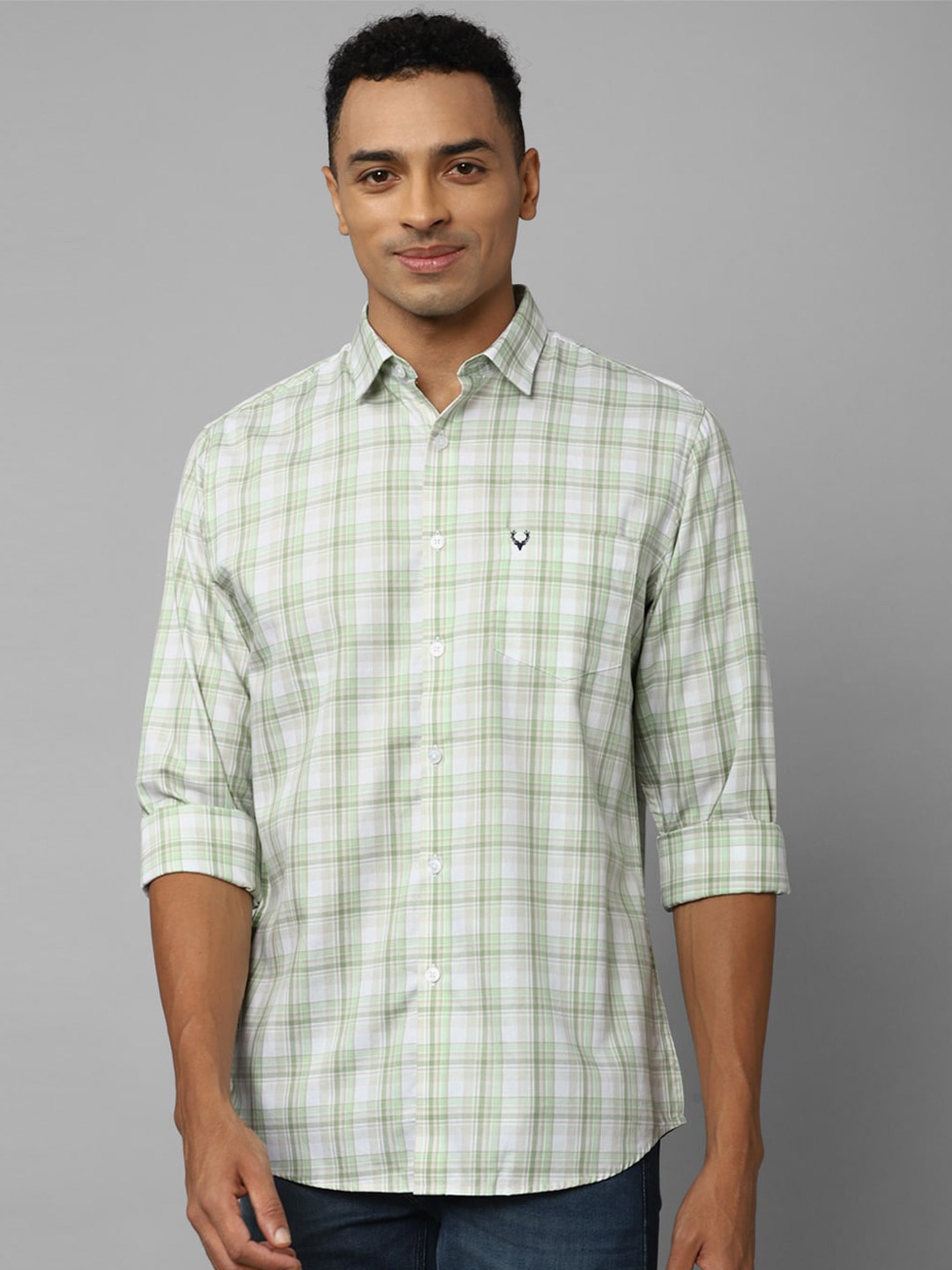 

Allen Solly Tartan Checked Slim Fit Pure Cotton Casual Shirt, Green
