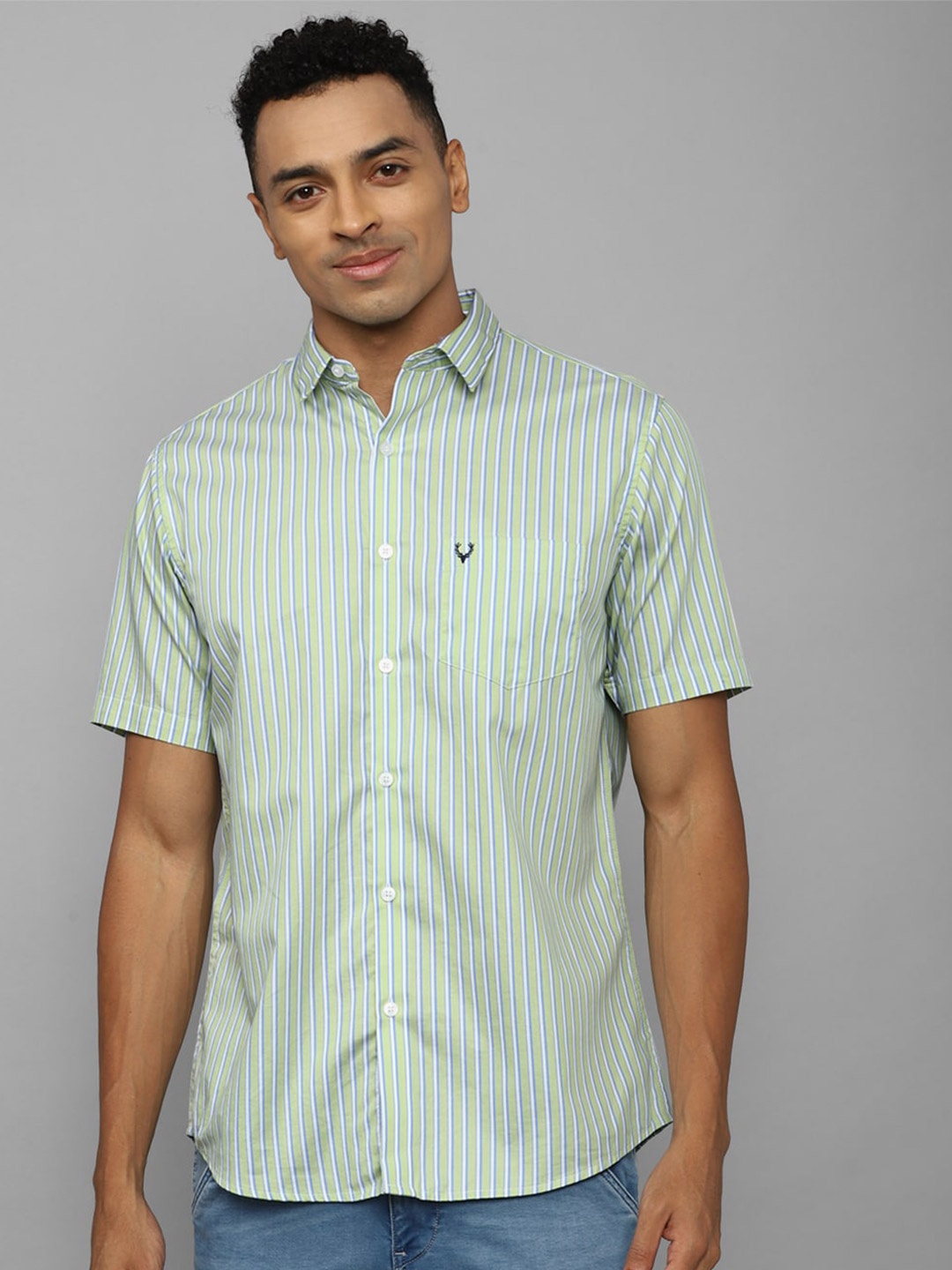 

Allen Solly Slim Fit Striped Pure Cotton Casual Shirt, Green