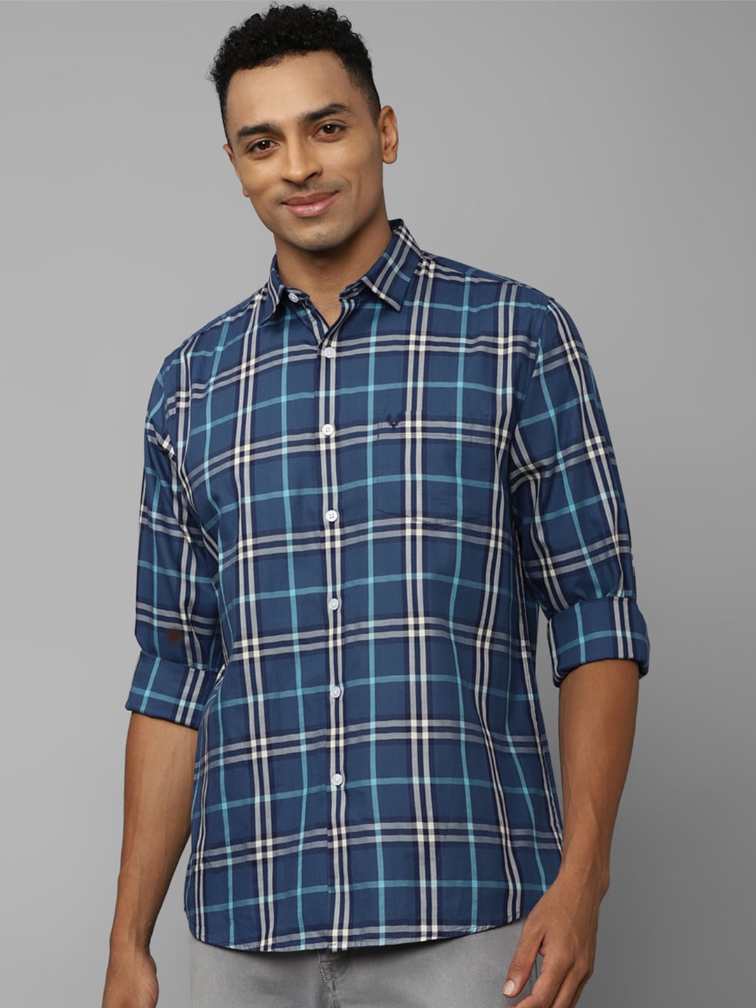 

Allen Solly Tartan Checked Slim Fit Pure Cotton Casual Shirt, Blue