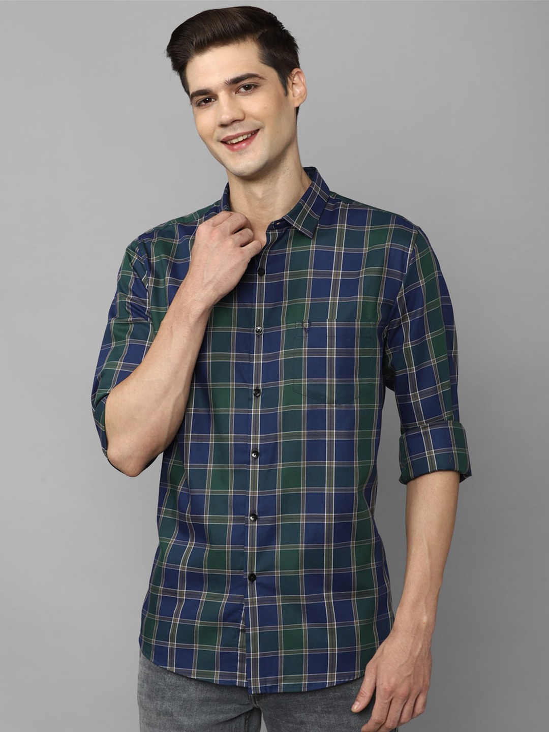 

Allen Solly Slim Fit Checked Pure Cotton Casual Shirt, Blue
