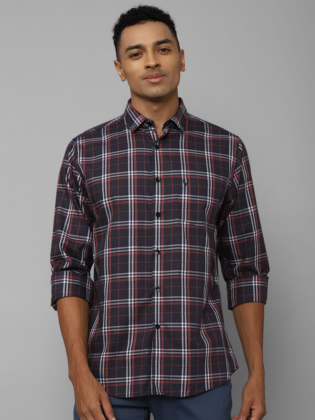 

Allen Solly Tartan Checked Slim Fit Pure Cotton Casual Shirt, Navy blue