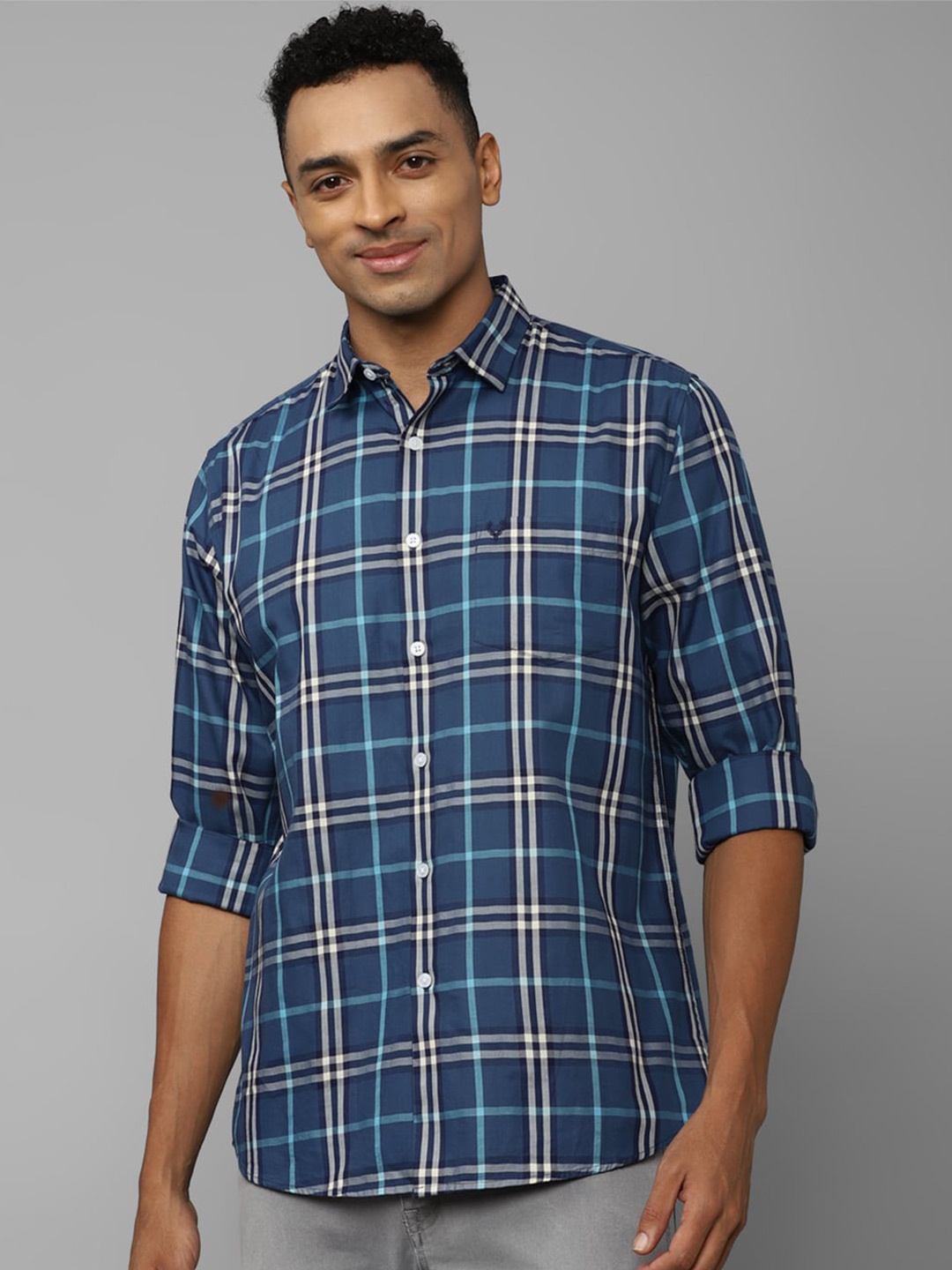

Allen Solly Slim Fit Checked Pure Cotton Casual Shirt, Blue