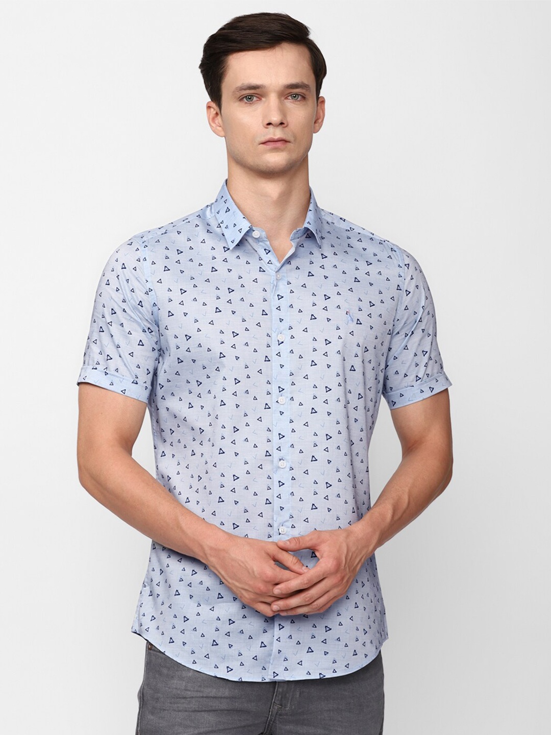 

SIMON CARTER LONDON Slim Fit Opaque Printed Pure Cotton Casual Shirt, Blue