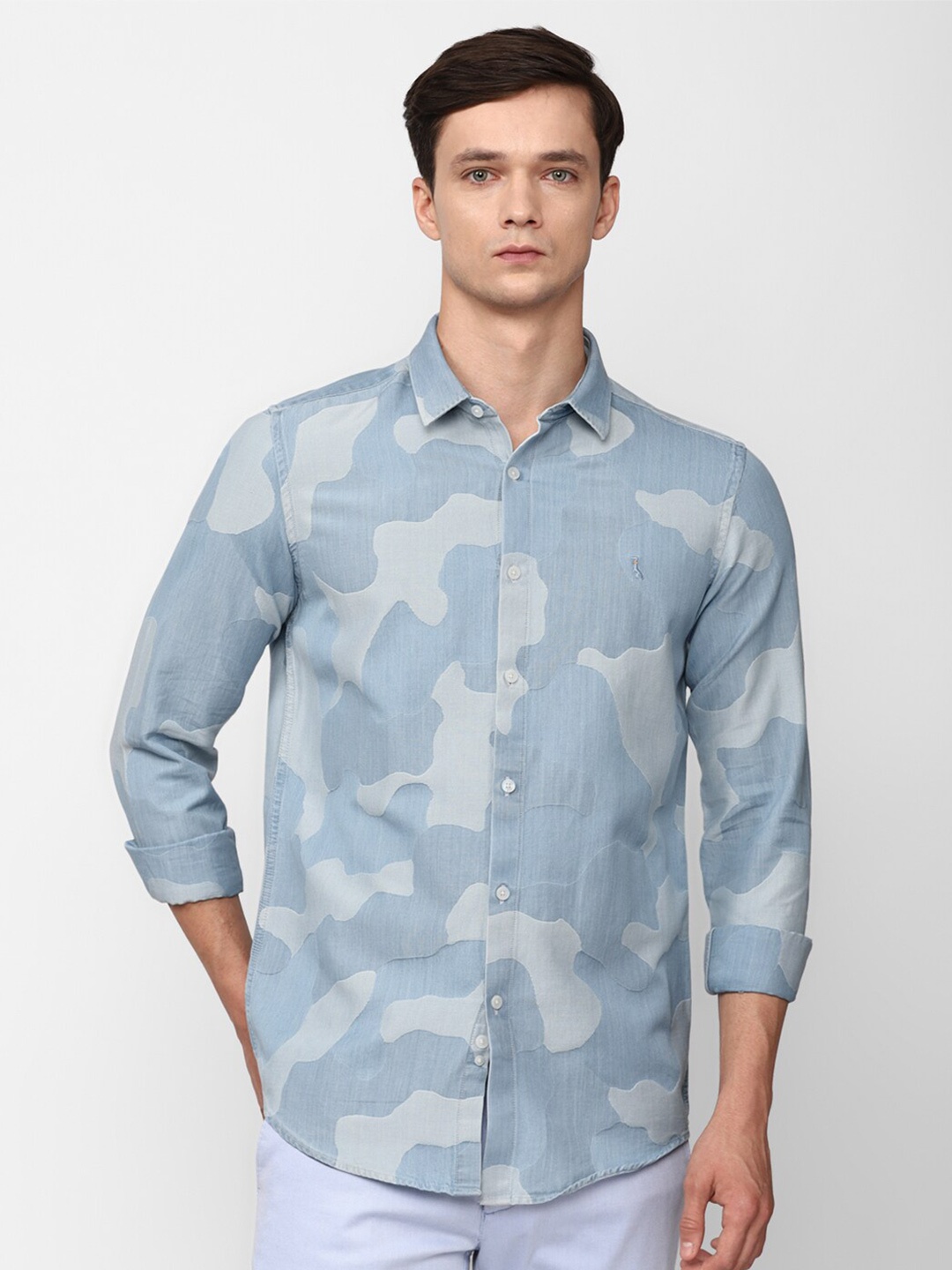

SIMON CARTER LONDON Slim Fit Opaque Printed Pure Cotton Casual Shirt, Blue