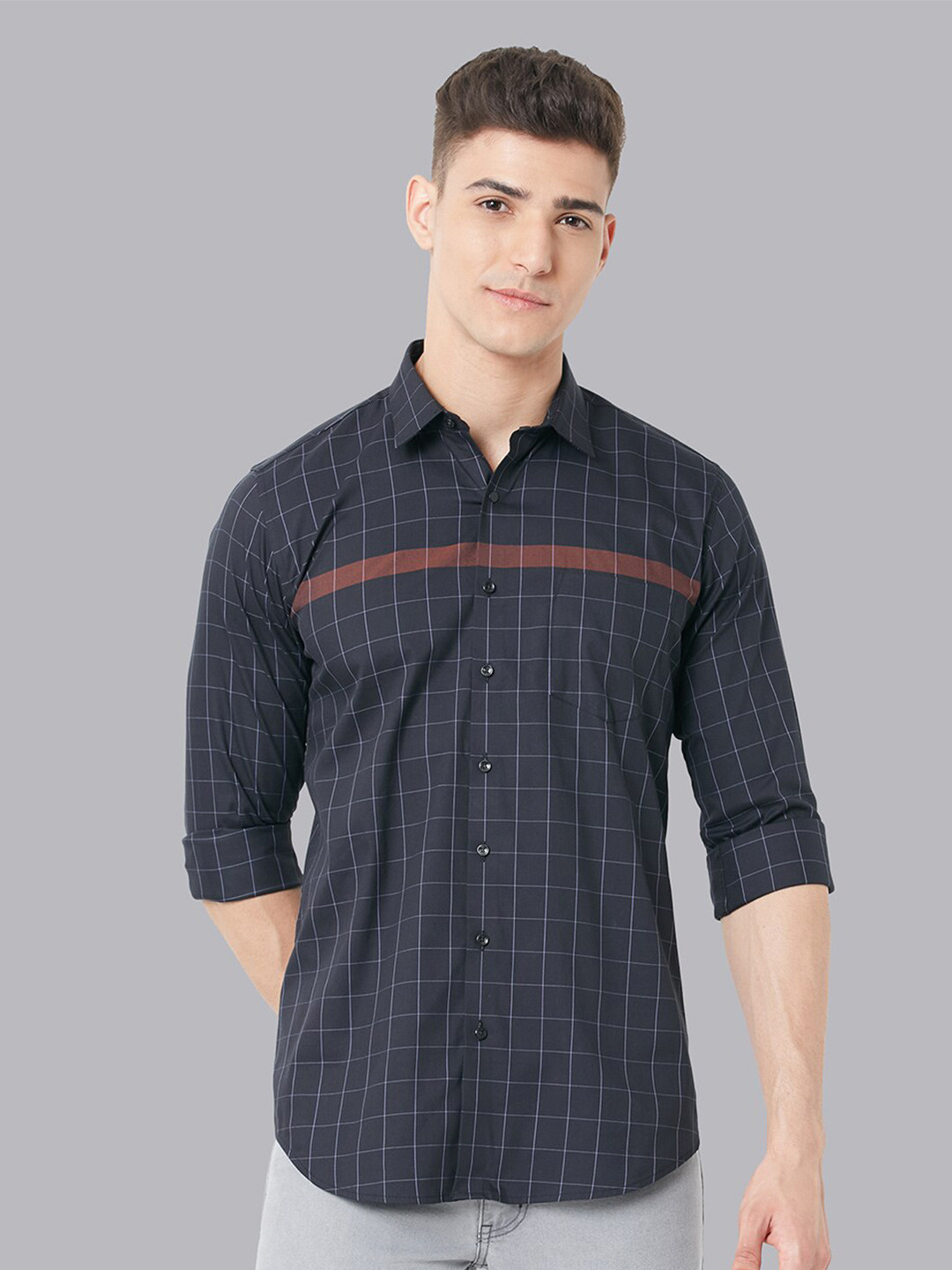 

Van Heusen Slim Fit Opaque Checked Casual Shirt, Navy blue
