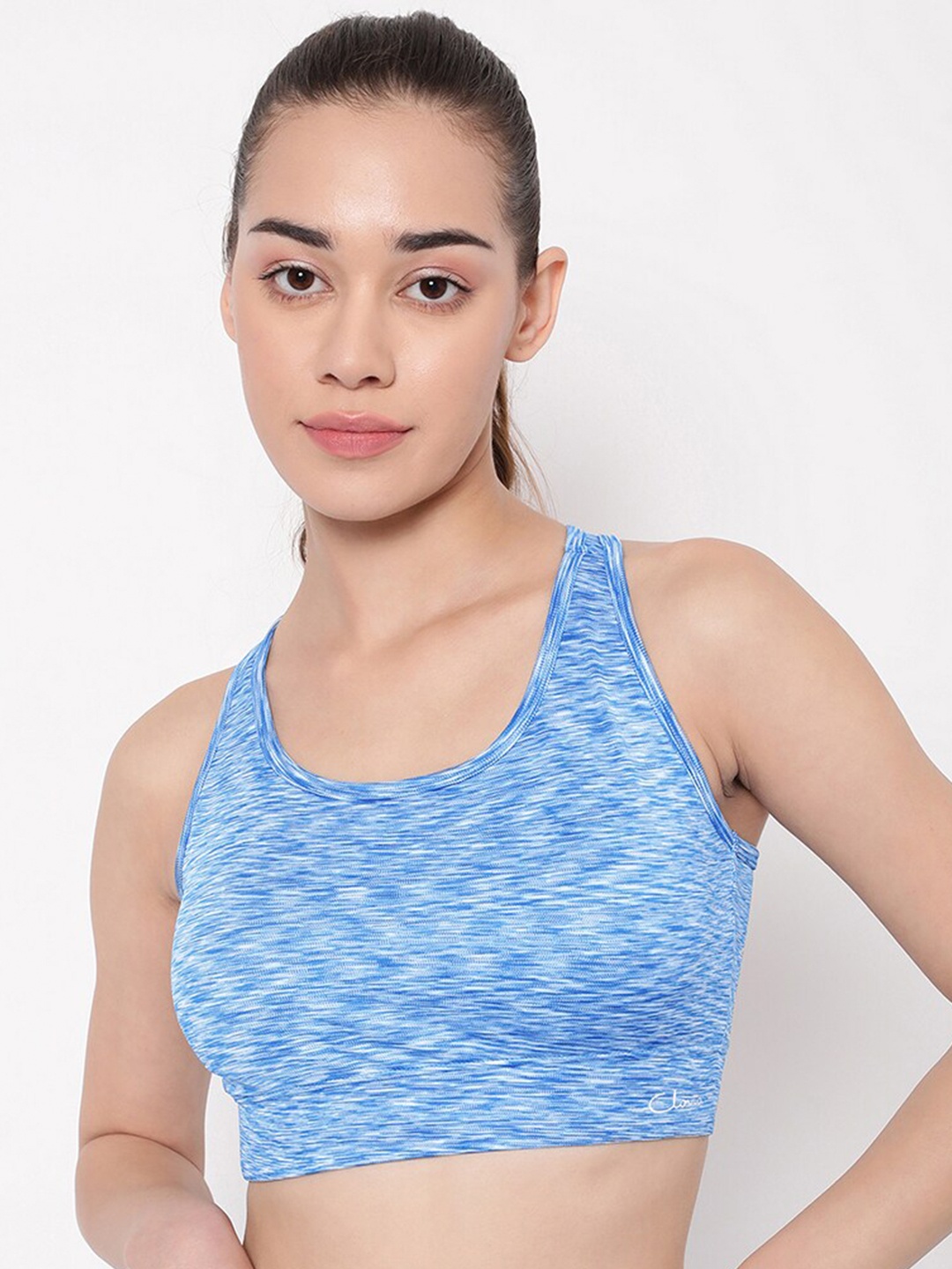 

Clovia Blue & White Printed Medium Padded Rapid-Dry Full Coverage Racerback Sports Bra